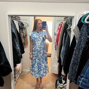 Elegant Blue and White Floral Dress